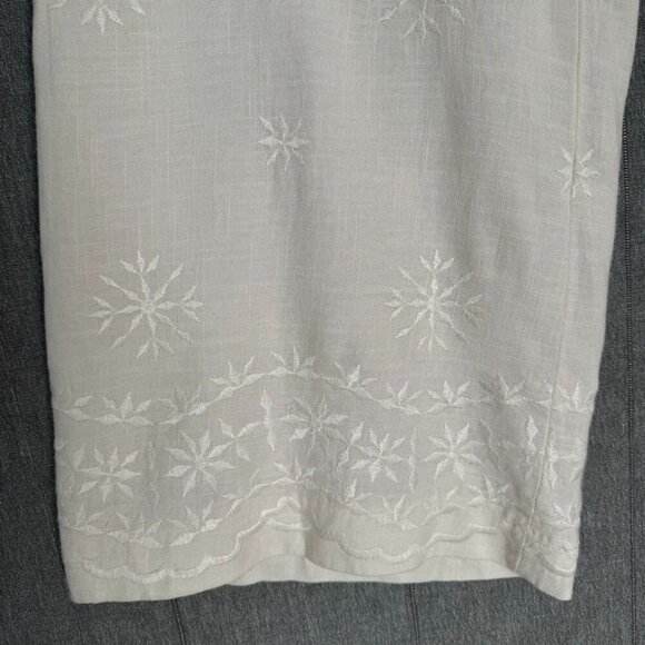 Zara Linen Blend Ivory / Light Cream High Rise Embroidered Wide Leg Pants XL - Picture 6 of 10